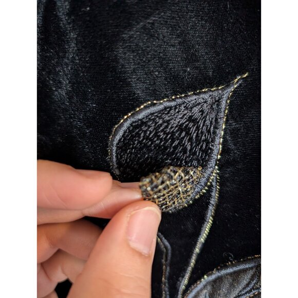 Vintage Black Velvet 3D Floral Calla Lily Embroidered Midi Skirt Late 80s - Picture 3 of 10